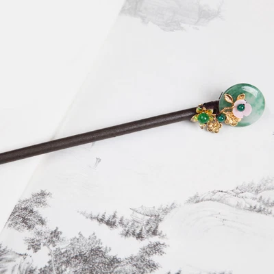 $14.14 • Buy Chinese Vintage Flower Jade Wood Hairsticks Chopsticks Hairpin Chignon