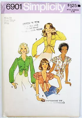 Vintage 1970s Simplicity 6901 Front Tie Halter Top Blouse Pattern Size 10 Uncut • $9.99