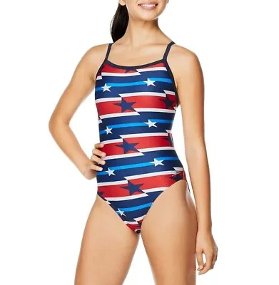 $14.94 • Buy Speedo Red White And Blue Prolt Flyback One Piece Swimsuit Retails $54