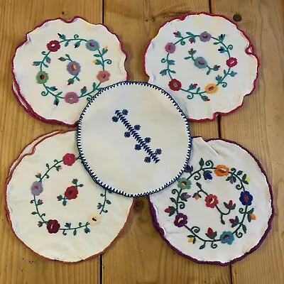 Lot Of 5 Maya Mexican Chiapas Tortilla Warmer White Floral Embroidered Round • $19