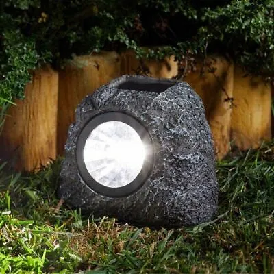 Solar Rock Light 3 Lumen Spotlight Outdoor Garden Patio Pond Decking Ornament • £10.49