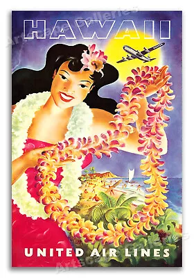 Visit Hawaii!  1950 Vintage Style Air Travel Poster - 24x36 • $25.95