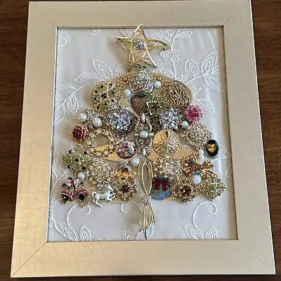 Vintage Jewelry Art Framed Christmas Tree Costume Jewelry Pearls Rhinestone • $68