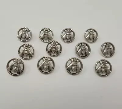 12 Pcs Bee Honeybee Molded Silver Plastic Sewing Shank Buttons 1/2  12mm Vintage • $9.99