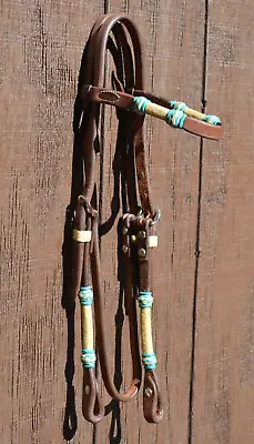 Jose Ortiz Heavy Oil Harness Browband Headstall Natural/Turquoise Rawhide • $140