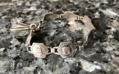 Vintage Paris Souvenir French Monument Hexagon Panel Link Silver Bracelet 7” • £14.25