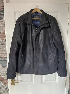 MARKS & SPENCER Men’s Navy Blue Leather Jacket Size L • £35