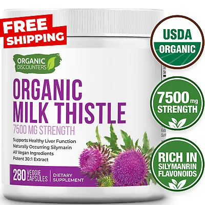 Organic Discounters USDA Organic Milk Thistle Extract Capsules 280 Count 7500 • $32.14