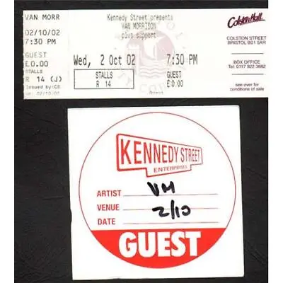 Van Morrison Bristol Colston Hall Ticket Unused Guest Ticket 2 Oct 2002 + Guest  • $11.20