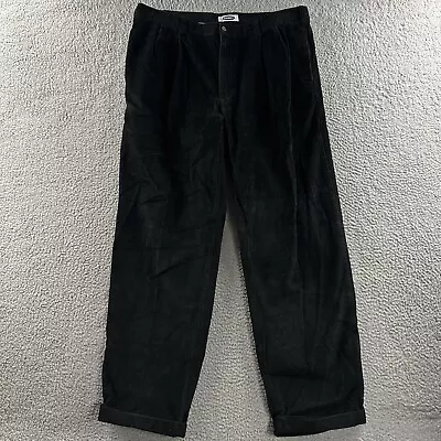 Old Navy Mens Pants Black 38x32 Straight Pleated Cuffed Corduroy 100% Cotton • $24.49