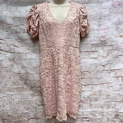 Marina Puff Sleeves Light Peach Pink Lace Overlay Puff Sleeves Size 8 PETITE • $35