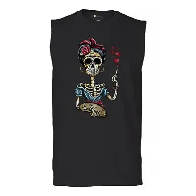 Frida Kahlo Sugar Skull Muscle Shirt Calavera Mexican Day Of The Dead Men's • $21.95