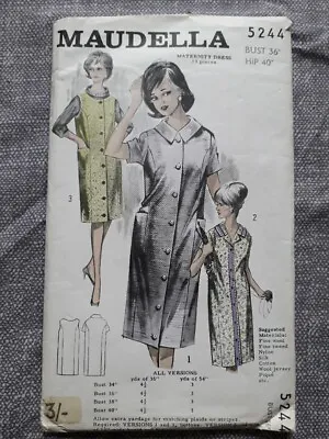 Vintage Maternity Dress Sewing Pattern Maudella 5244 Size 14 Bust 36 Uncut • £7