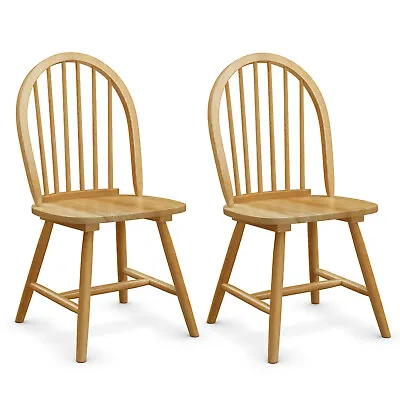 Set Of 2 Vintage Windsor Dining Side Chair Wood Spindleback Kitchen Room Natural • $129.99