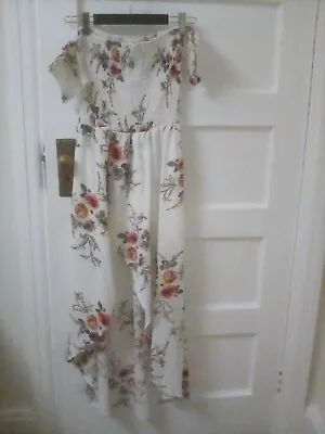 £8 • Buy  summer White Floral Print Women's High Low Lined Off The Shoulder Dress Size M