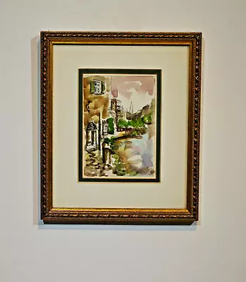 Etching With Watercolor Framed Signed Nesso Italy Lake Como Buildings • £33.02