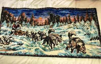 Iditarod Sled Dog Mushing Tapestry Wall Hanging Vintage 37”x19” • $22