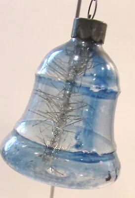 Vintage Unsilver Blue Glass Bell Christmas Ornament Tinsel Shiny Brite  • $20