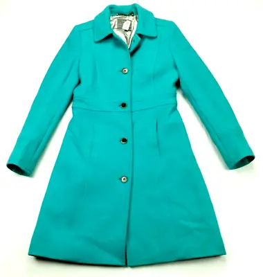 J Crew Lady Day Wool Bend Turquoise Italian Double Cloth Thinsulate Long Coat 4 • $199.99