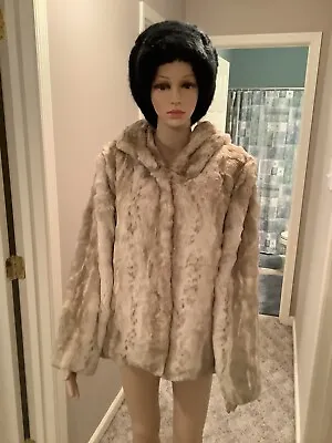 Donna Salyers Fabulous Furs Blonde Mink Couture 26” Hooded  Jacket Size Medium • $115