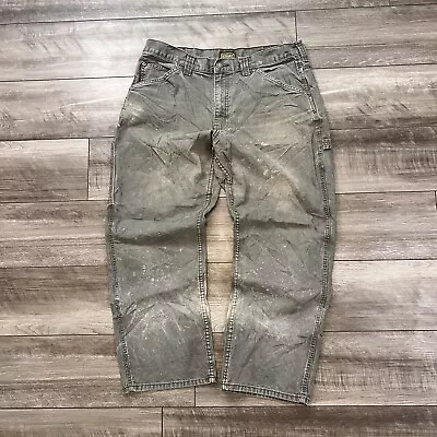 Men's CE Schmidt Work Wear Green Canvas Carpenter Pants Size 36x32 • $19.80