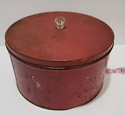 Vintage Red Candy Cookie Cake Tin With Glass Handle 6 ×10.5  Diameter  • $2