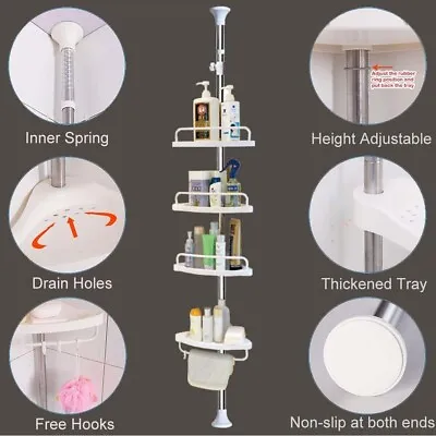 4 Tier Telescopic Shower Corner Shelf Caddy Hold Bathroom Organiser Storage Rack • $29.99