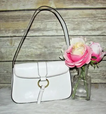 Franklin Covey White Full Grain Leather Purse HandBag Satchel Tote Shoulder Bag • $42.99