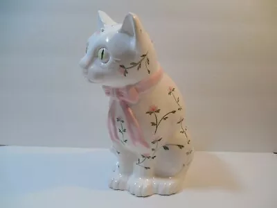 1982 Mann Ceramic White Hand Painted Country Rose Cat Figurine ~ 8  Tall • $19.99