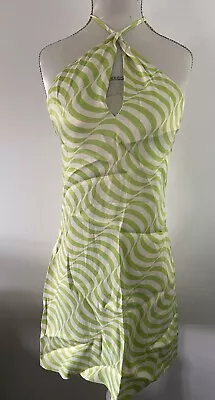 BNWT Zara Womens Lime Cream Summer Mini Dress Size S Small Halter Neck Keyhole • £17.99