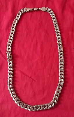 Men's Cuban Link Chain Silver Tone Necklace With Safety Clasp 51.5cm Long • £15