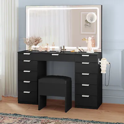 Large Vanity Table Set Makeup With 11 Drawers &LED Lighted Mirror Dressing Table • $265.67