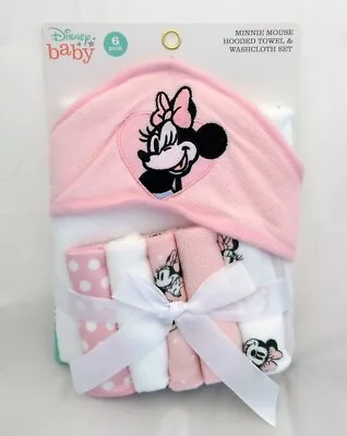 Disney Baby MINNIE MOUSE Gift Set Infant Baby Bath Hooded Towel With Washcloths • $17.95