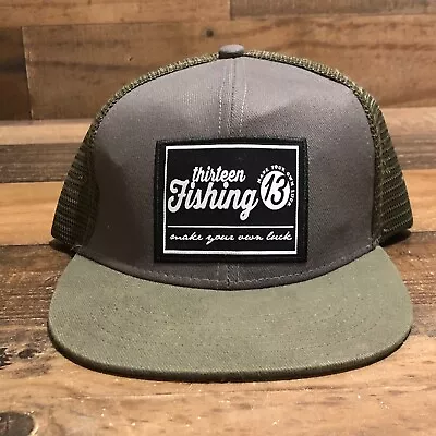 Thirteen Fishing Hat Snapback Cap Mens Gray Green Make Your Own Luck 13 Outdoor • $24.88