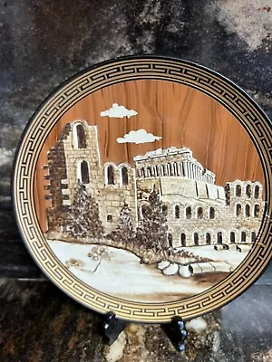 Vintage Greek Clay Pottery Plate Acropolis Parthenon Athens Hand Made 3d 10.5” • $24