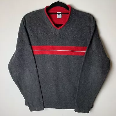 GAP Grey Red Stripe V Neck Fleece Pullover Sweater Sweatshirt Men's Size Small S • £14