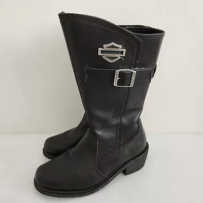 Harley Davidson Womens Us6 Eu37 Black Leather Motorcyle Boots Zip Up  • $145