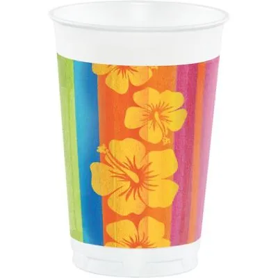 $4.29 • Buy Hawaiian Luau Party Sunset Stripes 16 Oz Plastic Cup 8 Pack Party Tableware