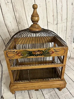 Beautiful Vintage Hand Painted Wood & Wire Birdcage • $45