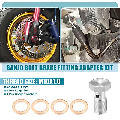Banjo Bolt Brake Fitting Adapter Kit M10x1.0 Brake Line Thread With 4 Washers • $9.44
