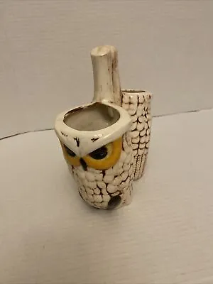 Vintage 1983 Owl Planter  Flower Pot Vase  Ceramic Owls With Handle • $25.99