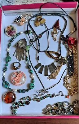 MIXED JEWELRY Wholesale LOT Vintage Semi Precious Stones Earring Pin Ring Beads • $39.99