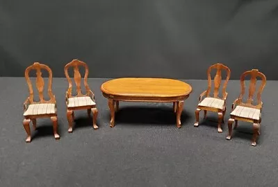 Miniature Dollhouse Finished Wood Dining Room Table And 4 Chairs • $17.99