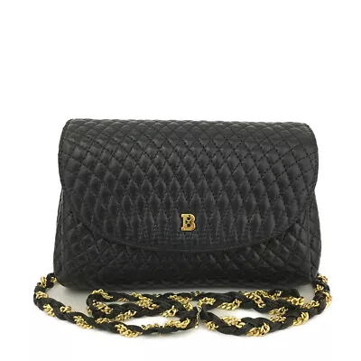 Vintage BALLY Quilted Leather Chain Shoulder Bag Black/3Y0178 • $1