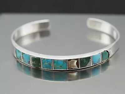 Vintage Turquoise MOP 925 Sterling Cuff Bracelet Native American - 11.93 Grams • $175