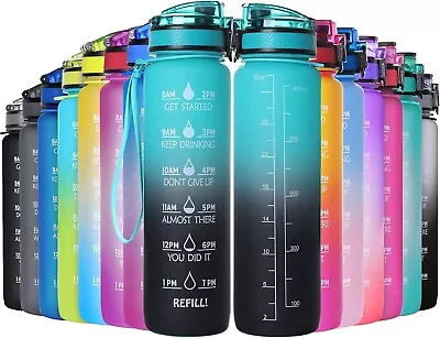 GeeRic Sports Water Bottle 1 Litre Drinking Bottle With ScaleTime Marker Leak-Au • $33.99