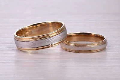 £795 • Buy Matching Bridal His 6mm And Hers 4mm White And Yellow Gold Wedding Bands