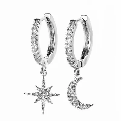 $1.98 • Buy Moon Star 925 Silver Filled Drop Earring Creative Cubic Zircon Women Jewelry