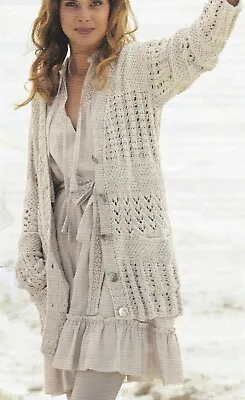 Knitting Pattern Ladies Long Cardigan Lacy Pattern With Pockets In DK 32-42 • £1.99