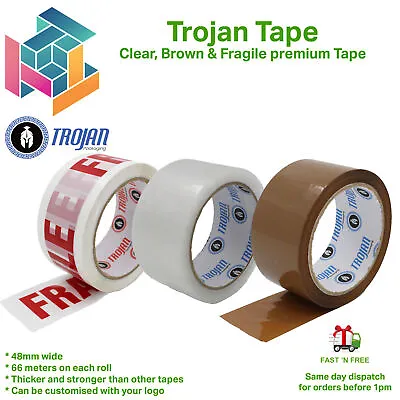 Clear Brown Parcel Tape Strong Packing Carton Sealing Tape 48mmx66m Trojan Brand • £13.20